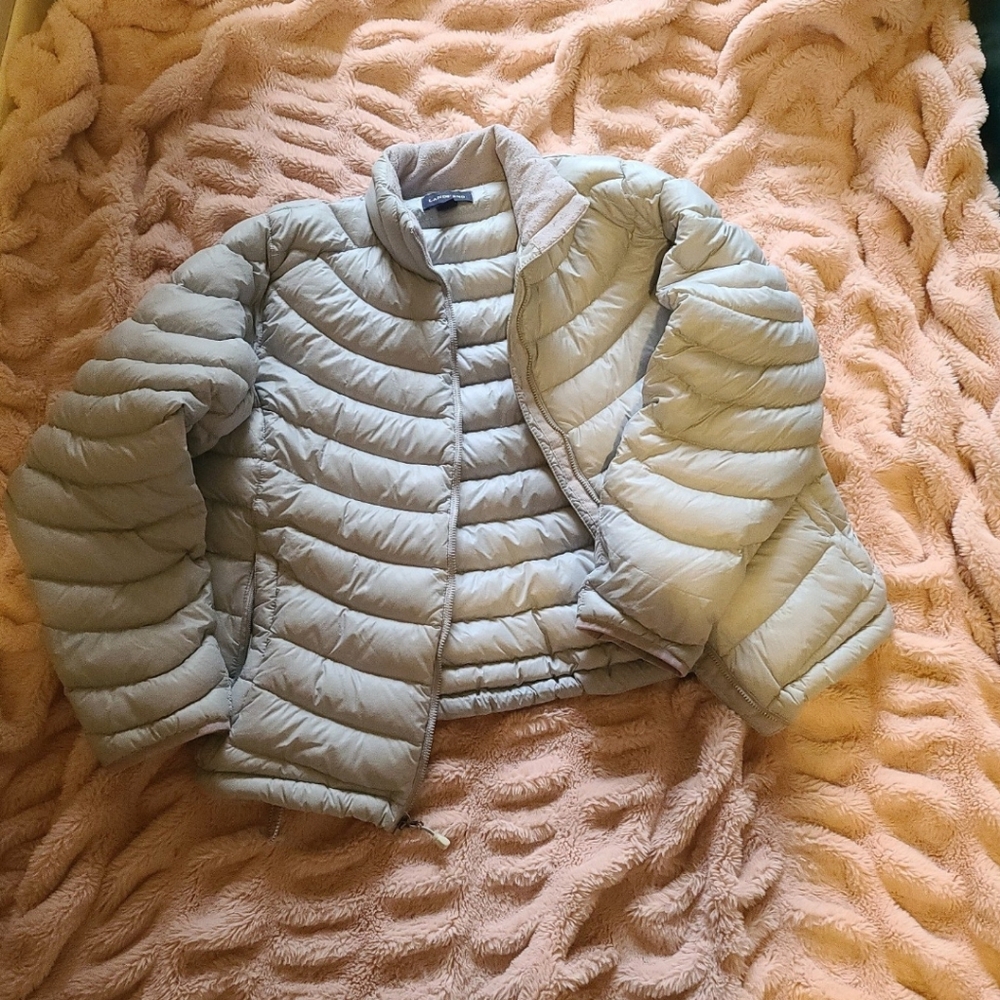 Lands' End silver down lightweight Puffer Jacket girls size large 14/16Discolor